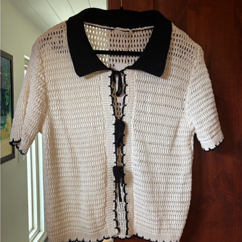 Zara Cream and Black Crochet Blouse - Picture 5 of 7